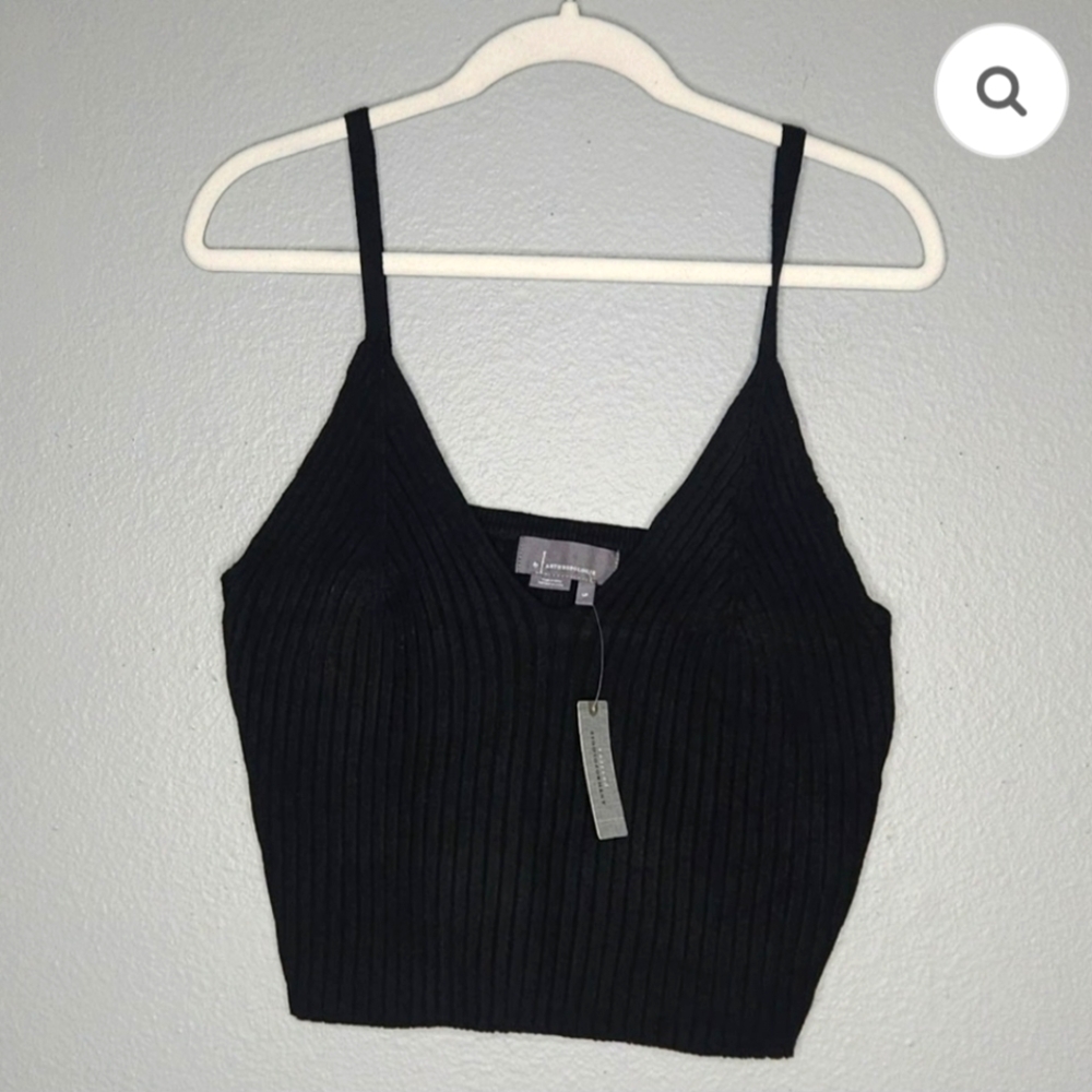 Anthropologie Black Ribbed Camisole. Spaghetti Strap. Size Small
